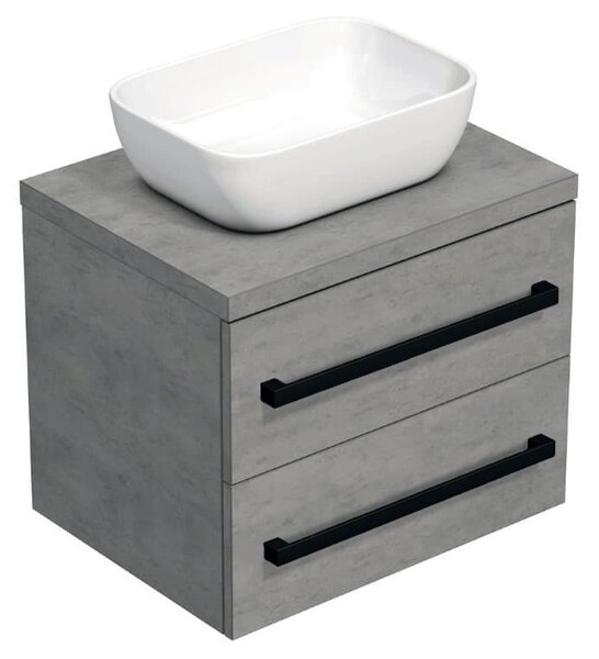 Koupelnová skříňka s černou úchytkou a krycí deskou SAT Cube Way 60x47,5x46 cm beton mat CUBE46C1603BE45