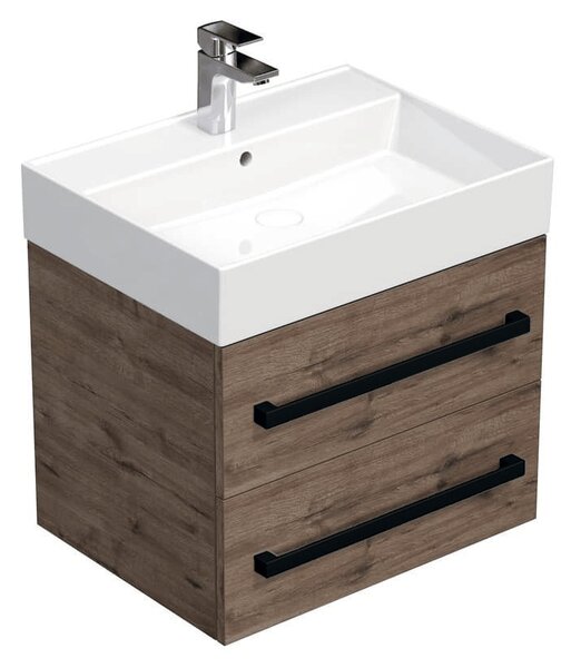 Koupelnová skříňka s černou úchytkou a umyvadlem SAT Cube Way 60x47,5x46 cm dub Wellington mat CUBE46C602DWSAT