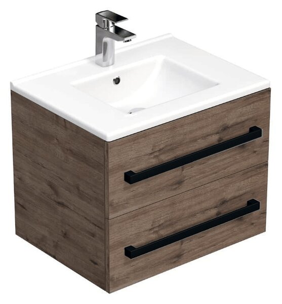 Koupelnová skříňka s černou úchytkou a umyvadlem SAT Cube Way 60x47,5x46 cm dub Wellington mat CUBE46C602DWMOD