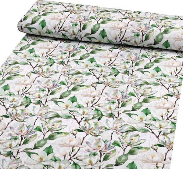 Biante Teflonový běhoun na stůl TF-117 Květy magnolie na bílém 20x120 cm