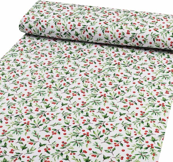 Biante Teflonový běhoun na stůl TF-111 Jeřabiny na bílém 20x120 cm