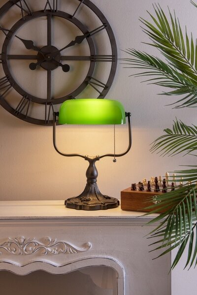 Zelená bankovní lampa tiffany Velves - 27*20*36 cm 1x E27 / max 60w - Clayre & Eef