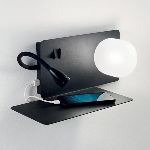 Ideal Lux 174846 LED nástěnné svítidlo Book 2x3W | G9 | 200lm | 3000K - černá s USB