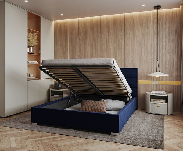Čalouněná postel APOLLO 120x200 Tmavě Modrá Paris s úložným prostorem kovový rošt