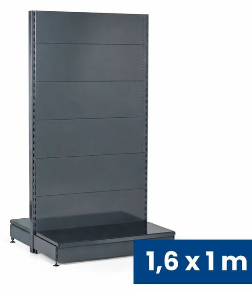 Prodejní regál oboustranný, plné stěny, 1600 x 1000 x 900 mm, základní, antracit