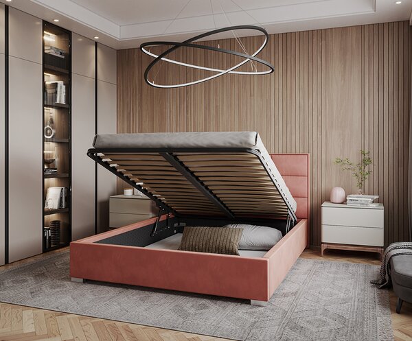 Čalouněná postel APOLLO 120x200 Lososová Paris s úložným prostorem kovový rošt