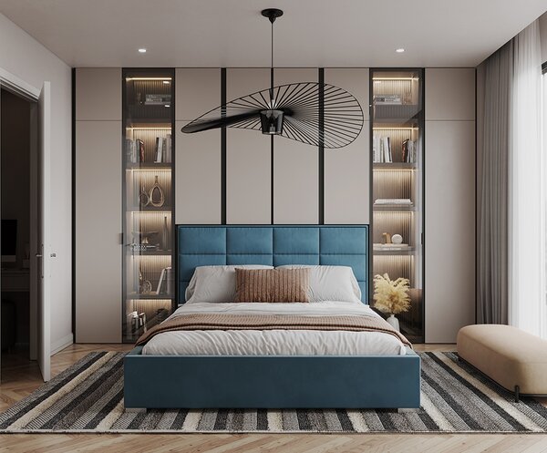 Čalouněná postel APOLLO 120x200 Modrá Paris s úložným prostorem kovový rošt