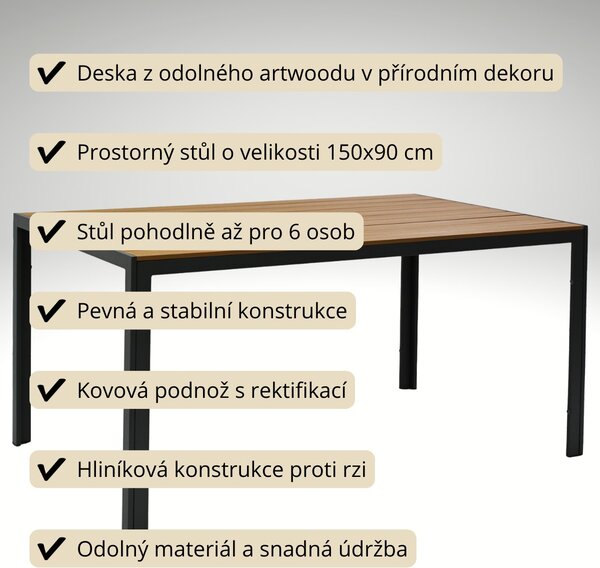 Vikio Zahradní jídelní set 150x90 pro 6 osob AZS155P-6 přírodní