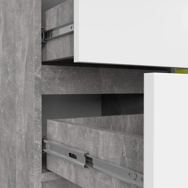 Komoda s šuplíky a dvířky CIELA - beton / bílá