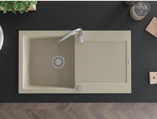 Mexen Leo - dřez granitový 90x50cm, 1-komorový, béžová, 6501901010-69