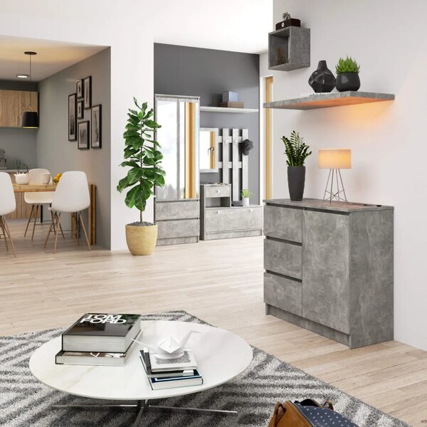 Komoda s šuplíky a dvířky CIELA - beton