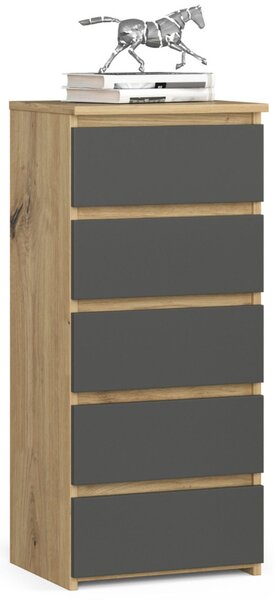 Komoda se šuplíky VALESTRA - dub artisan / tmavě šedá