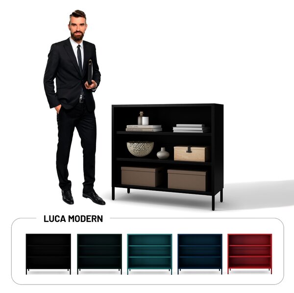 Černý kovový regál s policemi LUCA Modern 1000 x 900 x 350 mm
