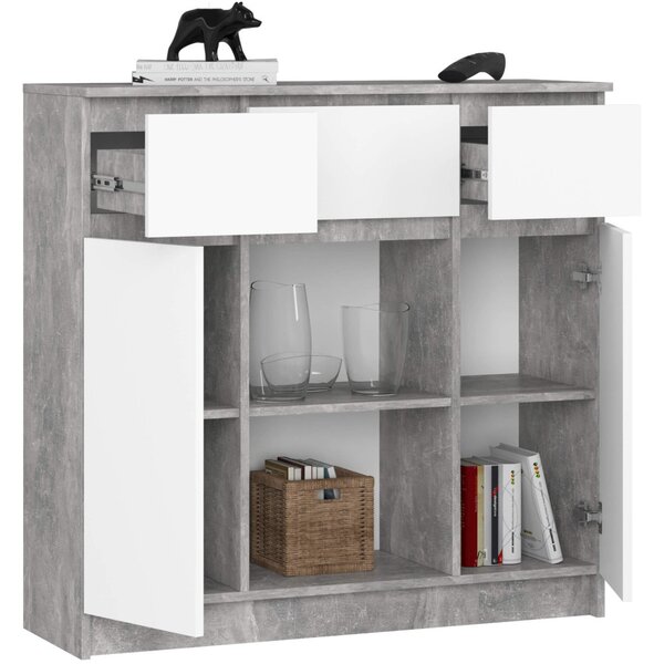 Komoda se šuplíky a dvířky JUNIPER - beton / bílá