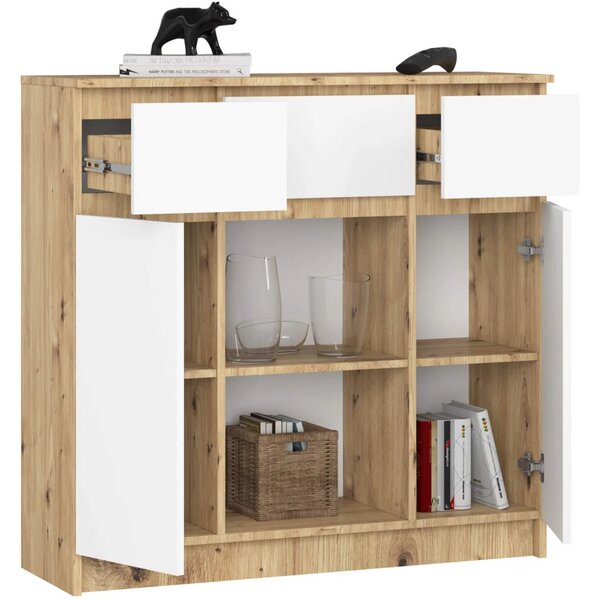Komoda se šuplíky a dvířky JUNIPER - dub artisan / bílá
