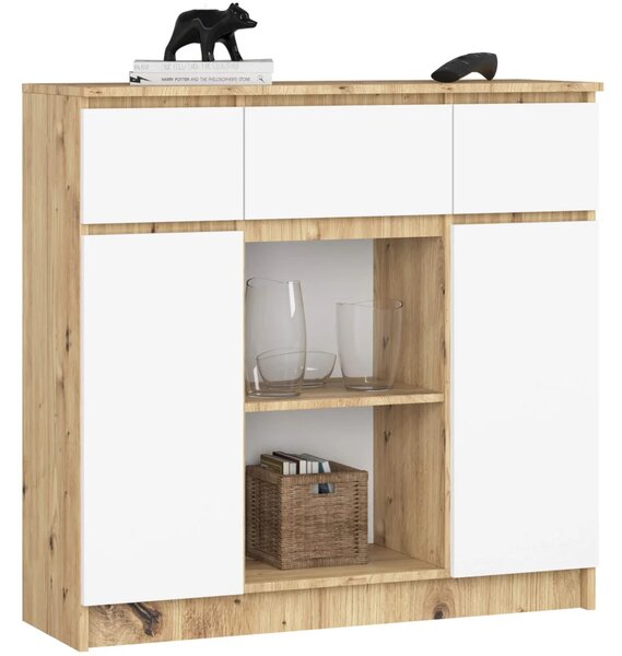 Komoda se šuplíky a dvířky JUNIPER - dub artisan / bílá