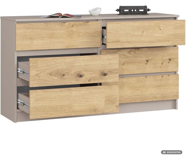 Ak furniture Komoda CLP 6SZ 140 cm kašmír/dub Artisan