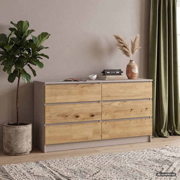 Ak furniture Komoda CLP 6SZ 140 cm kašmír/dub Artisan