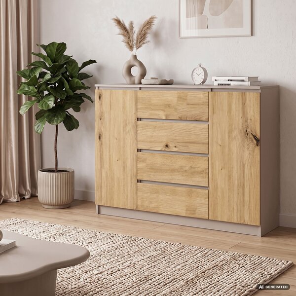 Ak furniture Komoda CLP K140 2D 4SZ 138 cm kašmír/dub Artisan