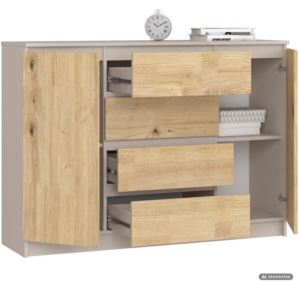 Ak furniture Komoda CLP K140 2D 4SZ 138 cm kašmír/dub Artisan