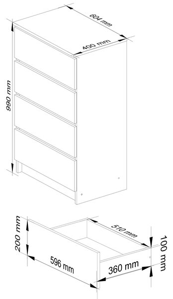 Ak furniture Komoda CLP K60 4SZ 60 cm kašmír