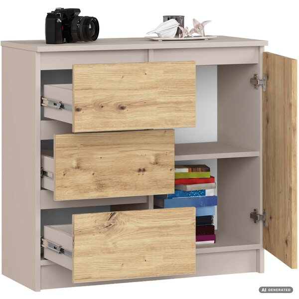 Ak furniture Komoda Jerry 1D 3SZ 80 cm kašmír/dub Artisan