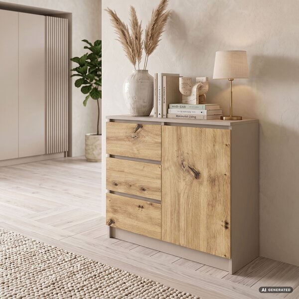 Ak furniture Komoda Jerry 1D 3SZ 80 cm kašmír/dub Artisan