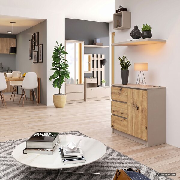 Ak furniture Komoda Jerry 1D 3SZ 80 cm kašmír/dub Artisan