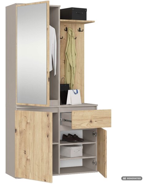 Ak furniture Předsíňová stěna Entro 95 cm kašmír/dub Artisan