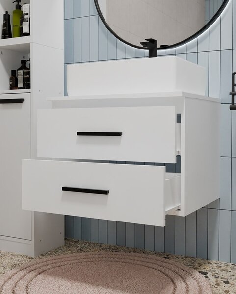TP Living Závěsná skříňka pod umyvadlo s deskou NEL 2S 60 cm bílá/černá