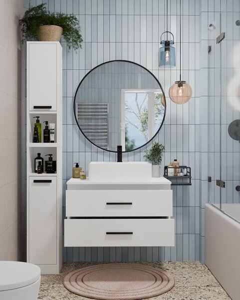 TP Living Závěsná skříňka pod umyvadlo s deskou NEL 2S 80 cm bílá/černá