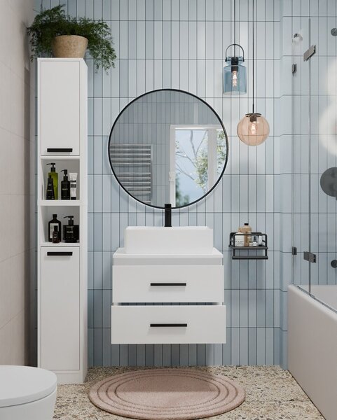 TP Living Závěsná skříňka pod umyvadlo s deskou NEL 2S 60 cm bílá/černá