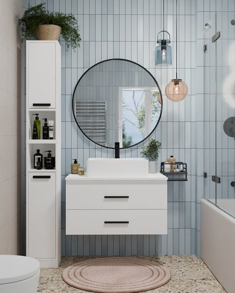 TP Living Závěsná skříňka pod umyvadlo s deskou NEL 2S 80 cm bílá/černá