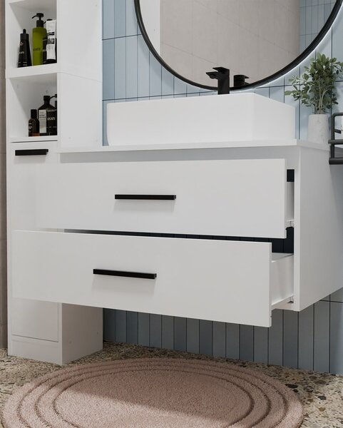 TP Living Závěsná skříňka pod umyvadlo s deskou NEL 2S 80 cm bílá/černá