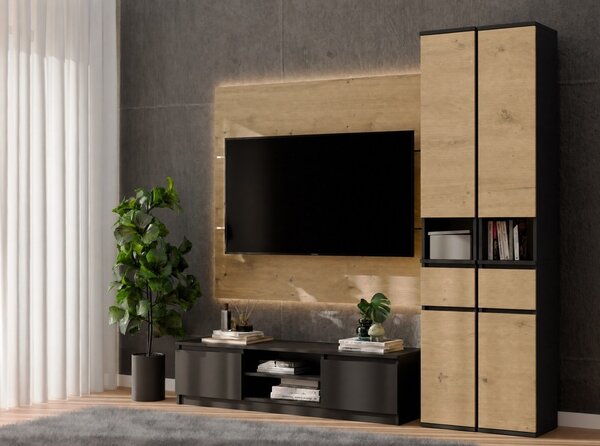 TP Living Vysoká koupelnová skříňka Lior 30 cm dub Artisan/černá
