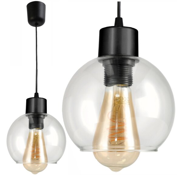 BERGE LED lustr závěsné svítidlo E27, skleněná koule, průhledné