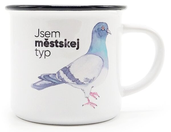 Keramický hrnek ePiPí Jsem městskej typ, bílý, český design, motiv holuba, 250 ml