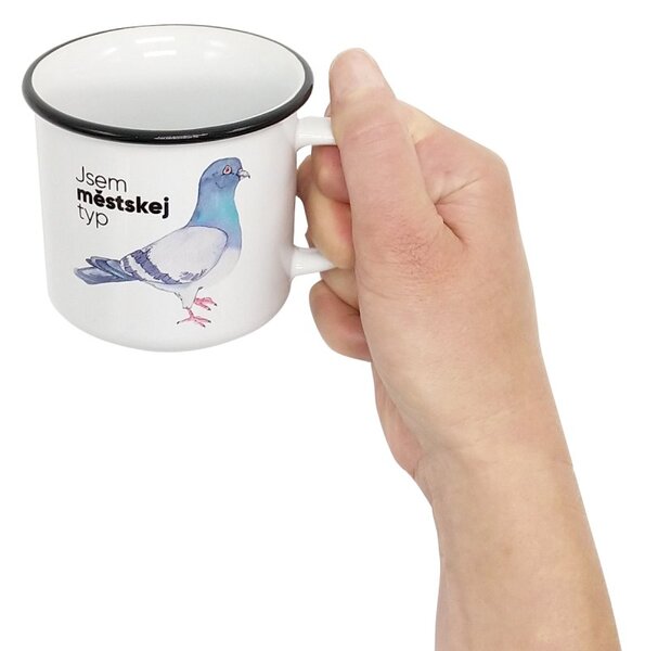 Keramický hrnek ePiPí Jsem městskej typ, bílý, český design, motiv holuba, 250 ml