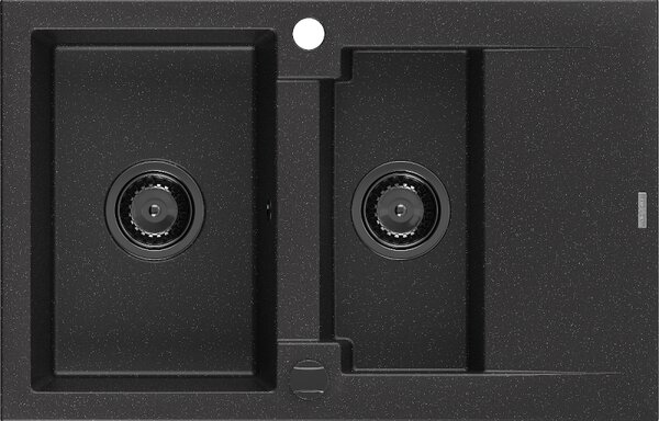 Mexen Gaspar, granitový dřez 737x475x177 mm, 1,5-komorový, černá-stříbrná metalíza s černým sifonem, 6507731505-73-B