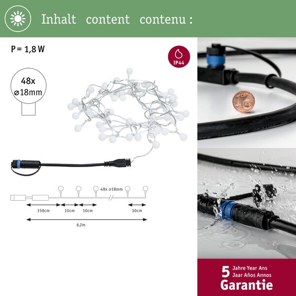 Paulmann 94558 Plug&Shine světelný řetěz, 48 LED světýlek, délka 5m IP44, 24V