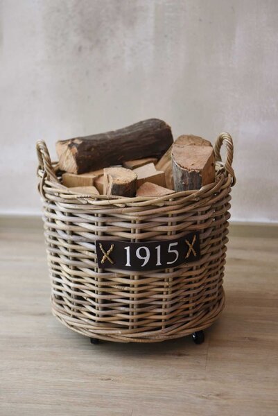 Koš na dřevo ARRIBA, ratan, průměr 50 cm, natur, s kolečky