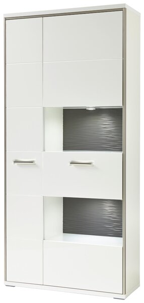 KOMBINACE VITRÍN, šedá, barvy stříbra, bílá, vysoce lesklá bílá, 94/201/38 cm Livetastic - Kredence a vitríny, Online Only