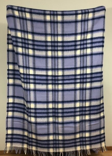 Deka z ovčí vlny Tartan modrá s třásněmi 130 x 210 cm VÝPRODEJ