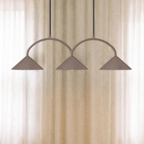 Globen Lighting závěsné světlo CURVE, délka 95 cm, hnědá, 3 žárovky., stmívatelný, Hnědá / rez, Obývací pokoj / jídelna, kov, Vintage