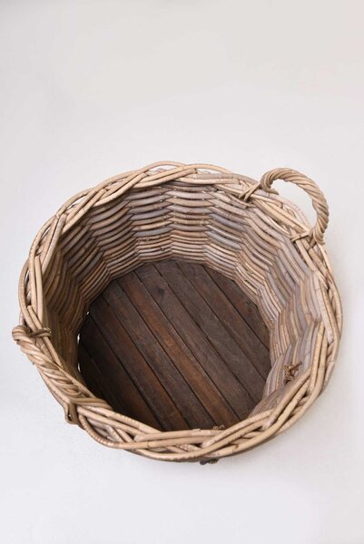 Koš na dřevo ARRIBA, ratan, průměr 50 cm, natur, s kolečky