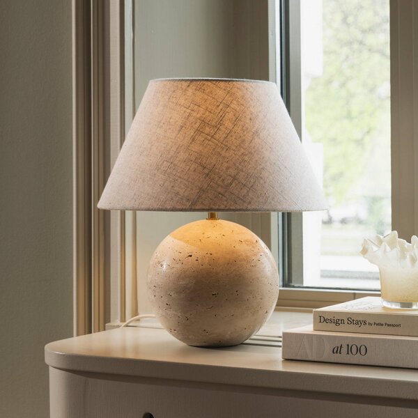 Globen Lighting stolní lampa Castello, béžová/béžová, výška 38 cm, Krémová / jantar, Obývací pokoj / jídelna, Textil / tkanina / hedvábí, Design