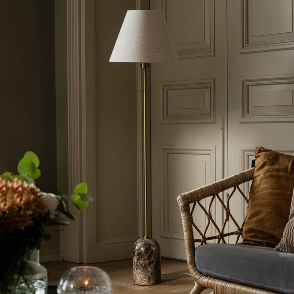 Globen Lighting Stojací lampa Gino, podstavec z mramoru, béžová, 145 cm, Krémová / jantar, Obývací pokoj / jídelna, Textil / tkanina / hedvábí, Design