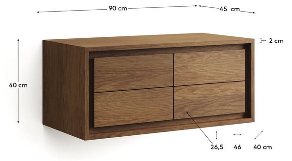 Tmavě hnědá závěsná skříňka pod umyvadlo z teakového dřeva 90x40 cm Kenta – Kave Home