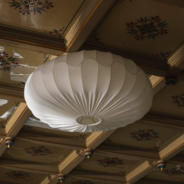 Globen Lighting Stropní světlo BLADVERK, bílé, Ø 70 cm, textil, stmívatelný, Bílá / opál, Obývací pokoj / jídelna, Textil / tkanina / hedvábí, Skandinávský