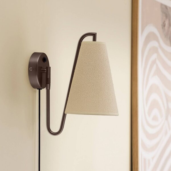 Globen Lighting Nástěnné světlo Lou, bronzová/bílá, Ø 14 cm, zástrčka, Bronz / starožitná mosaz, Obývací pokoj / jídelna, Textil / tkanina / hedvábí, Design, Nástěnné svítidlo